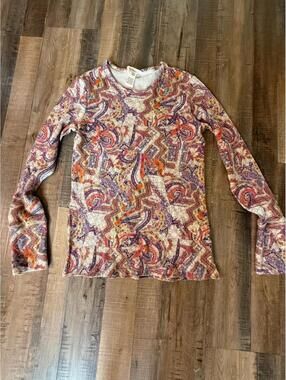 Sundance Women's S Paisley Long Sleeve Waffle Knit Velvet Cuff Shirt